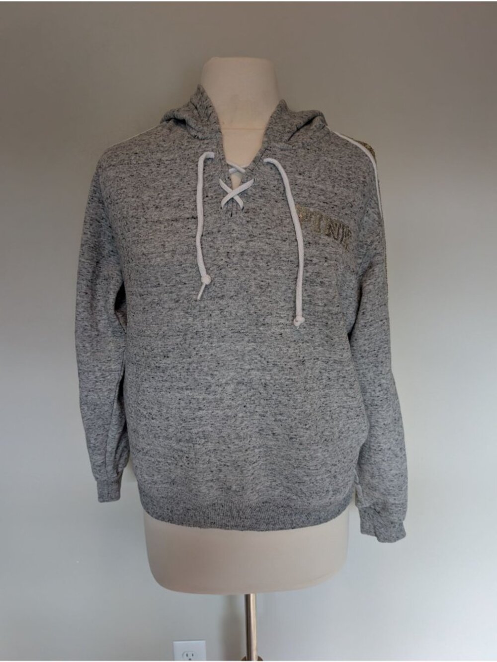 Victorias Secret PINK Sequin Rose Hoodie Sweatshirt Size M Bling Y2K Vintage